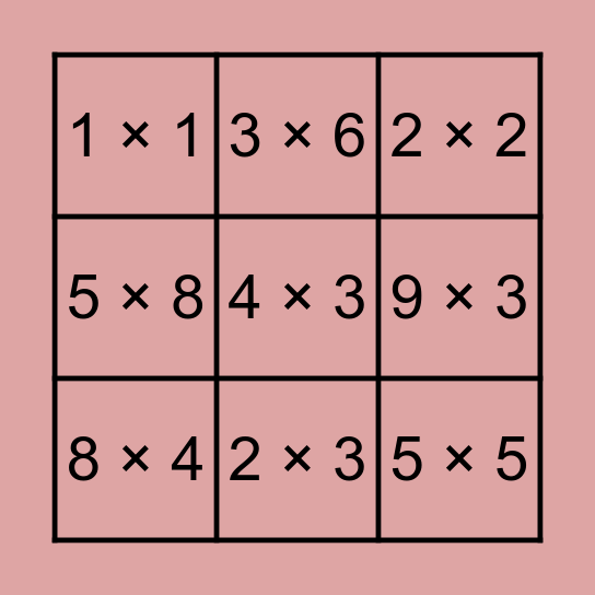 Guian Sapino Multiplication Bingo Card Bingo Card