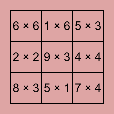 Jasmine Ramos Multiplication Bingo Card Bingo Card