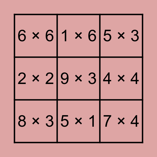 Jasmine Ramos Multiplication Bingo Card Bingo Card