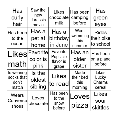 Getting to know you Bingo Card