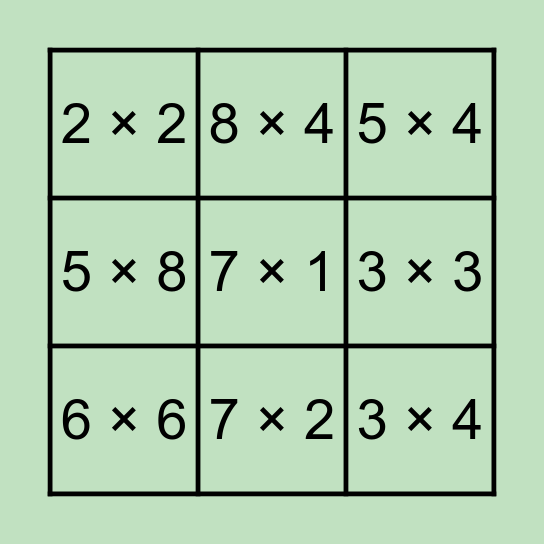 Ms. Jade Multiplication Bingo Card Bingo Card