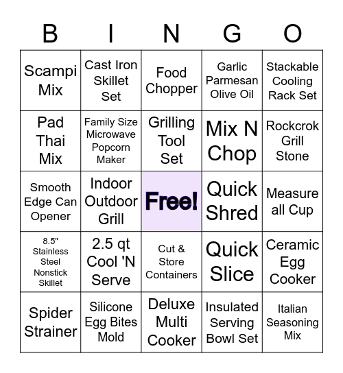 Summer Grilling Bingo Card