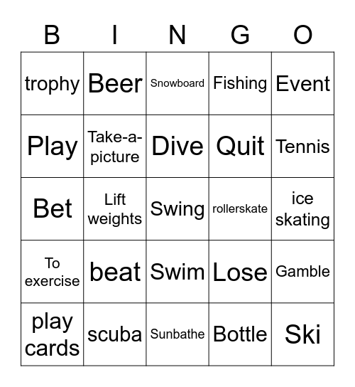 Lesson 8: Hobbies Bingo Card
