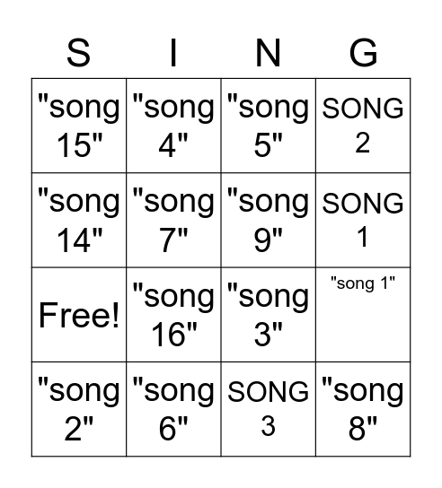 MUSIC BINGO Card