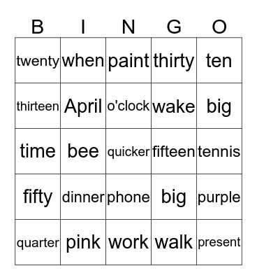 Vowel Sounds Bingo Card