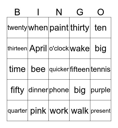 Vowel Sounds Bingo Card