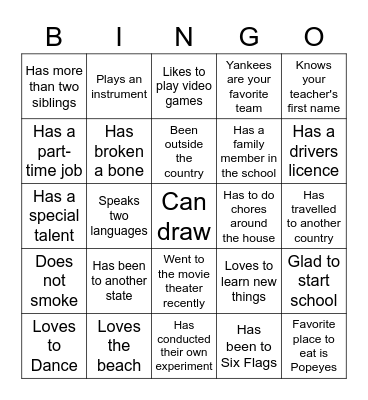 First Day of Term Bingo Card