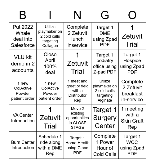 Z PAD Bingo Card