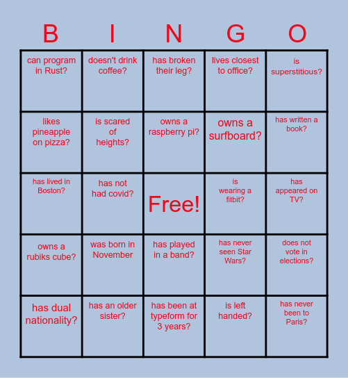 Find someone who... Bingo Card