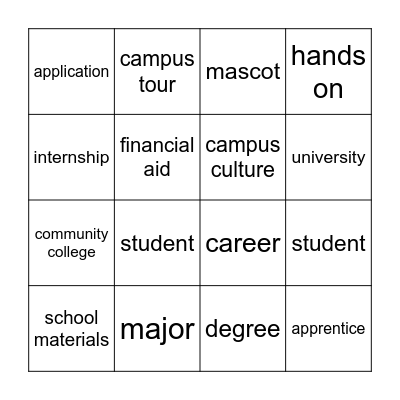 College & Trade School Bingo Card