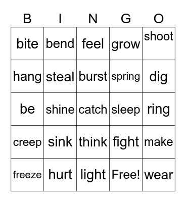 Irregular Verbs II Bingo Card