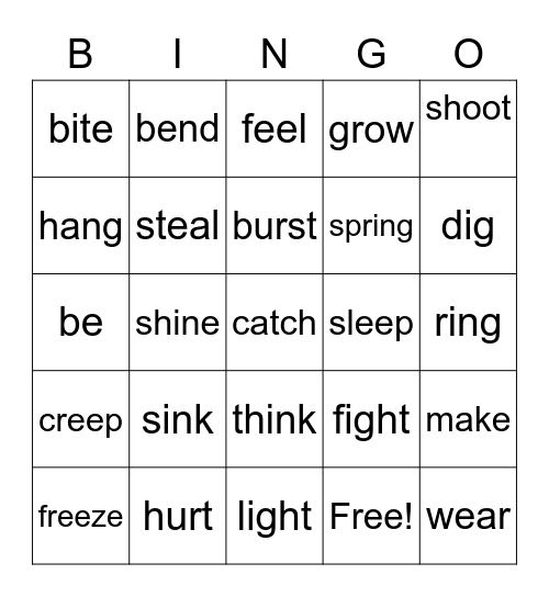 Irregular Verbs II Bingo Card