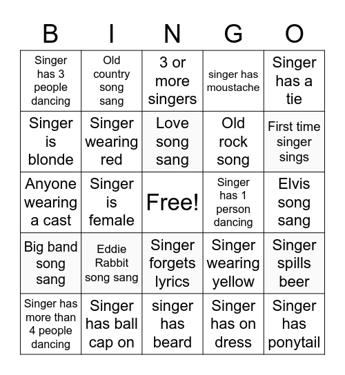 Kar Jackers Karaoke Bingo Card