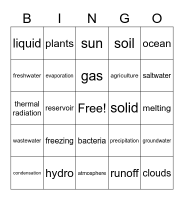 Water Cycle Bingo Card