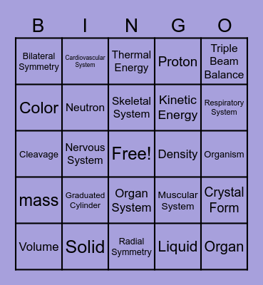 Science Review Bingo Card