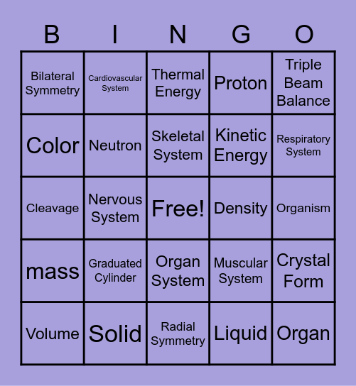 Science Review Bingo Card