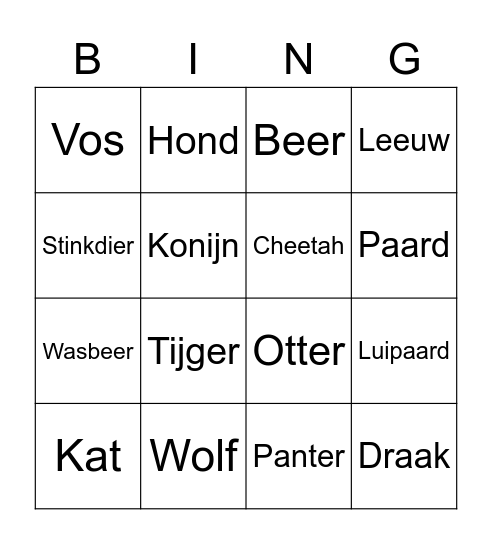 Furry Bingo Card