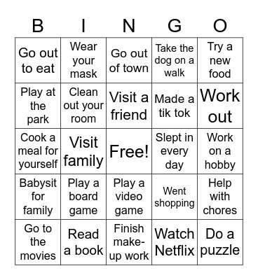 SPRING BREAK BINGO Card