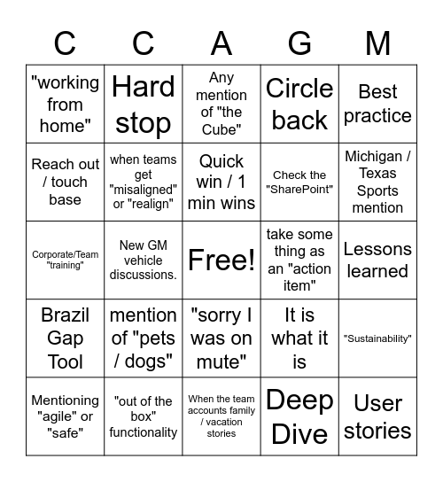 GM CCA MEETING BINGO Card