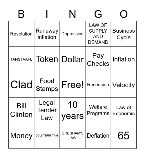 Economics Bingo Card