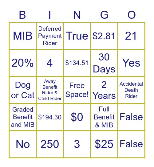 TSLIC Bingo Card