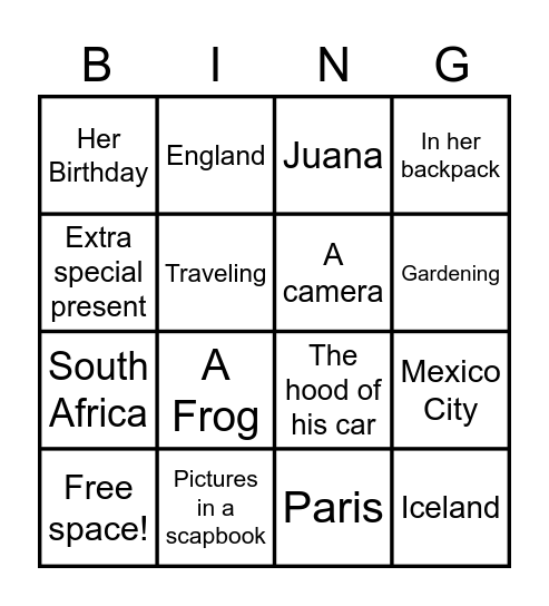 Binxie Gets Lost Bingo Card