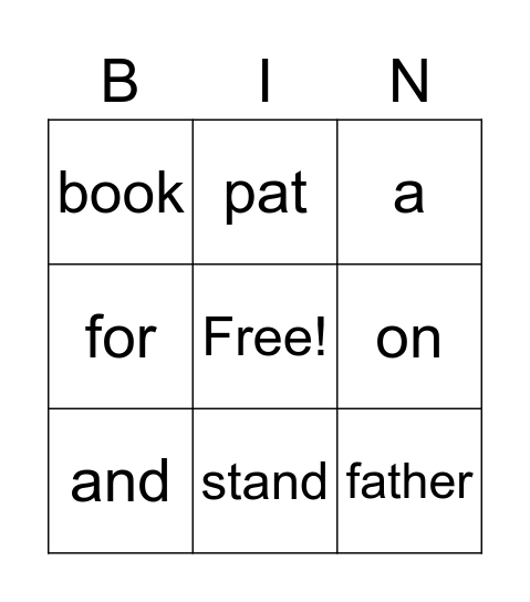 sight words Bingo Card