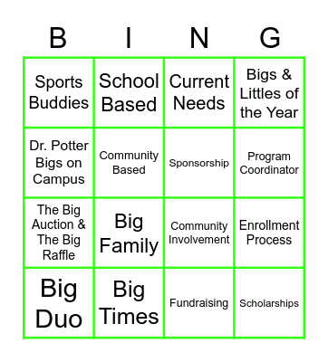 Big Brothers Big Sisters of Central MN Bingo Card