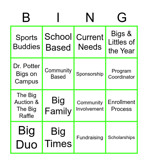 Big Brothers Big Sisters of Central MN Bingo Card