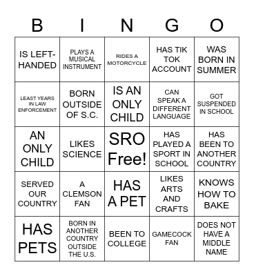 SRO BINGO Card