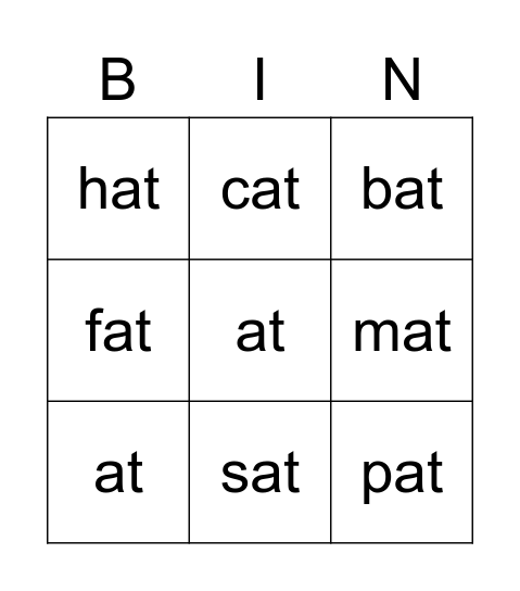 at words Bingo Card
