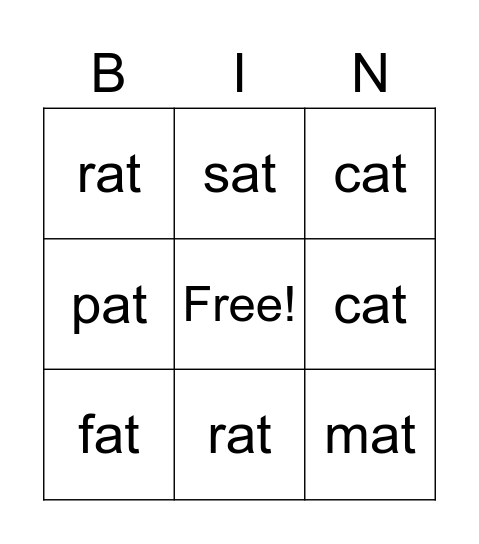 At words Bingo Card