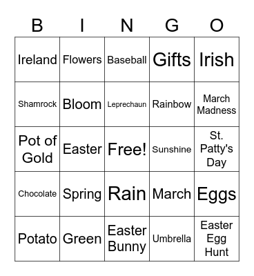 Spring/st patty's day Bingo Card