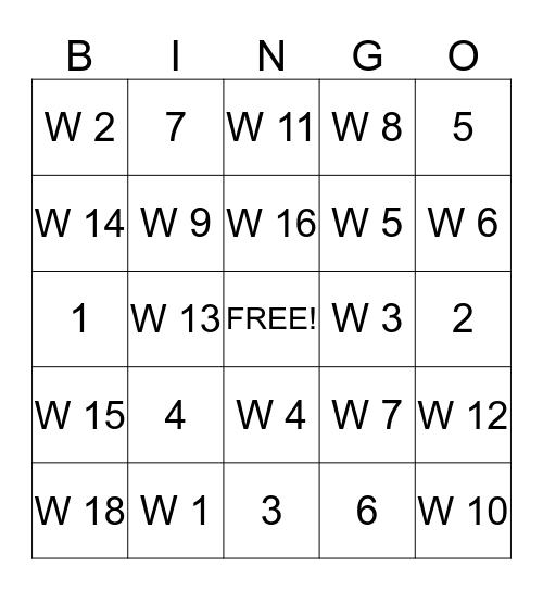 SFO/WOS Bingo Card