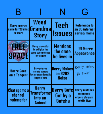 Berry Bebop Bingo Card