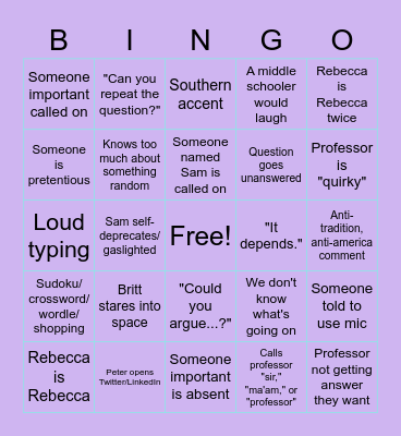Law School Bingo Card