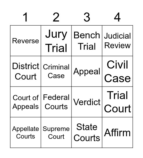 Judicial Branch Connect 4 Bingo Card
