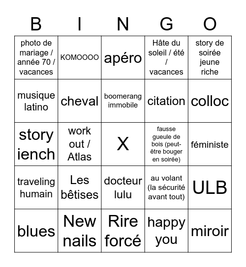 Instagranal Bingo Card