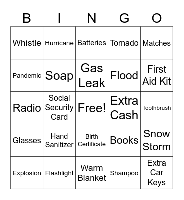 Disaster Preparedness Bingo Card