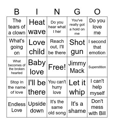 MOTOWN Memories Bingo Card