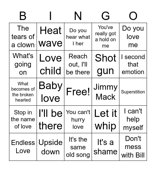 MOTOWN Memories Bingo Card