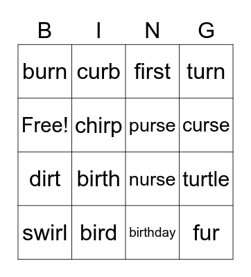 R-Controlled BINGO Card