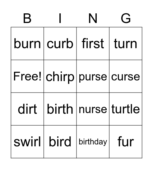 R-Controlled BINGO Card