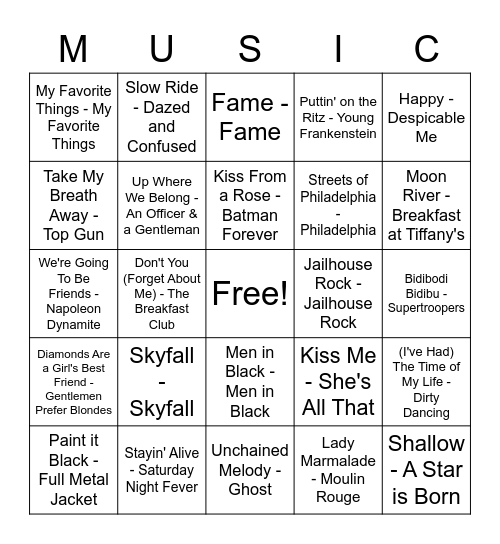 Soundtracks Bingo Card