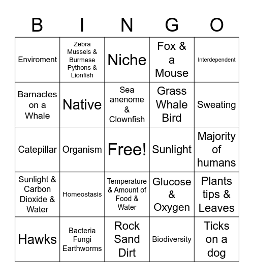 Ecology 2 Bingo Card