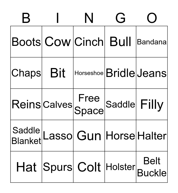 Dana's Cowgirl Bingo Card