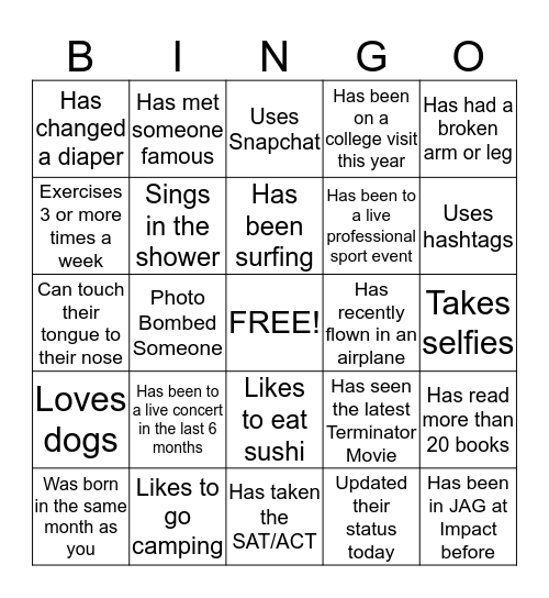 Find Someone Who.... Bingo Card