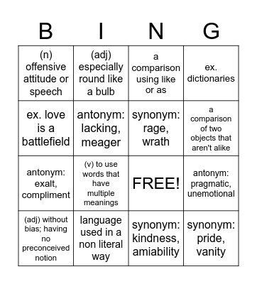 Humanities Bingo Card