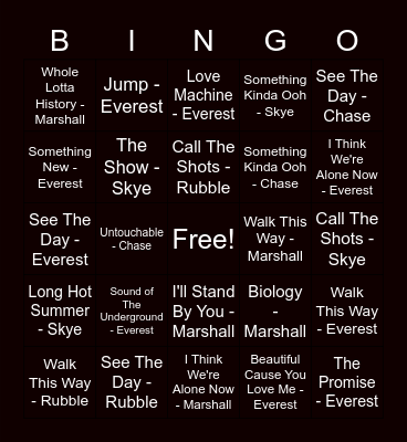 October 2020 - Family Bingo Card