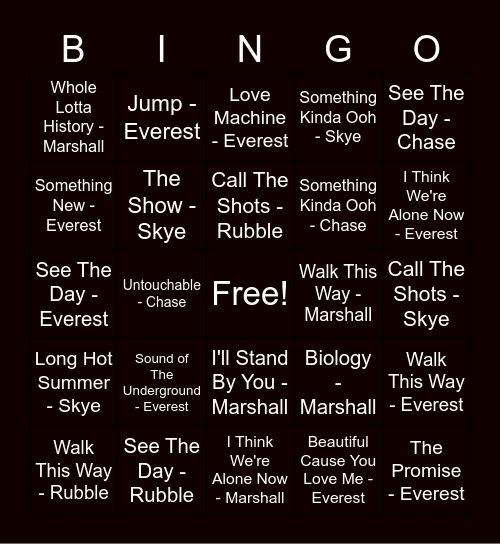 October 2020 - Family Bingo Card